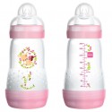 MAM Easy Start Self Sterilising Anti-Colic Baby Bottle 2 Pack, 260 ml with Medium Flow MAM Teats, Newborn Essentials, Pink (Designs May Vary)