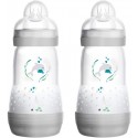 MAM Easy Start Self Sterilising Anti-Colic Baby Bottle 2 Pack, 260 ml with Medium Flow MAM Teats, Newborn Essentials, Grey (Designs May Vary)