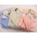 'SNUGGLE TOTS' / ROCKABYE BLANKET WITH MATCHING COMFORTER SET --- TEDDY, PUPPY & MONKEY